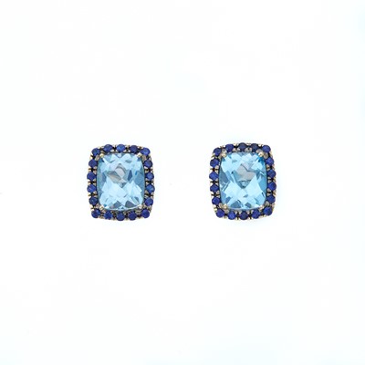 Lot 2217 - Pair of White Gold, Aquamarine and Sapphire Earrings