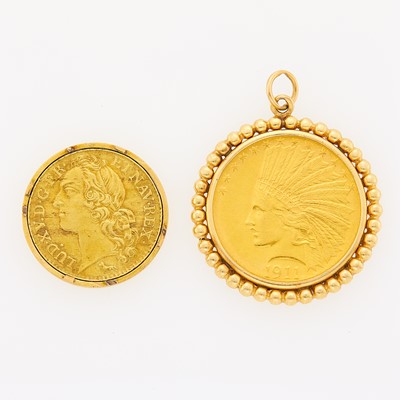 Lot 2013 - Gold and Gold Coin Pendant and Pendant Fragment