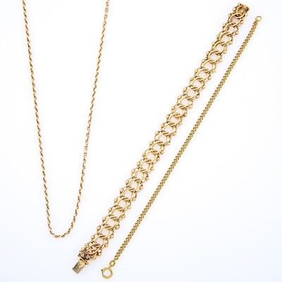 Lot 2072 - Gold Chain Link Necklace and Two Bracelets