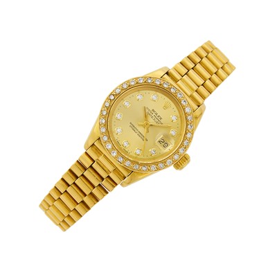 Lot 1003 - Rolex Gold and Diamond 'Oyster Perpetual Datejust' Wristwatch, Ref. 6917