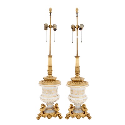 Lot 286 - Pair of Gilt-Bronze Mounted Opaline Glass Lamps