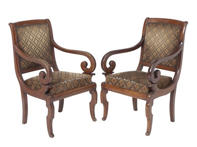 Lot 258 - Pair of Louis Philippe Walnut Upholstered Fauteuils