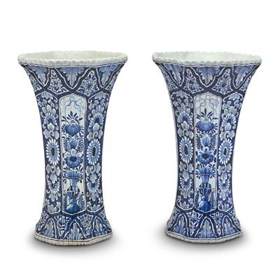 Lot 394 - Pair of Dutch Delft Blue and White Beaker Vases