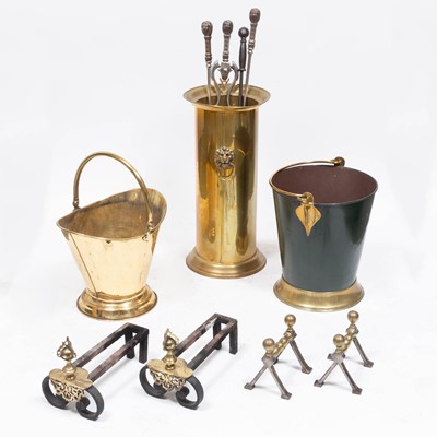 Lot 308 - Group of Brass and Metal Fireplace Equipment