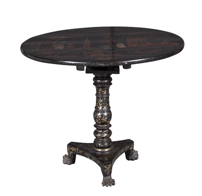 Lot 310 - Chinese Export Gilt-Decorated Black Lacquer Tripod Table