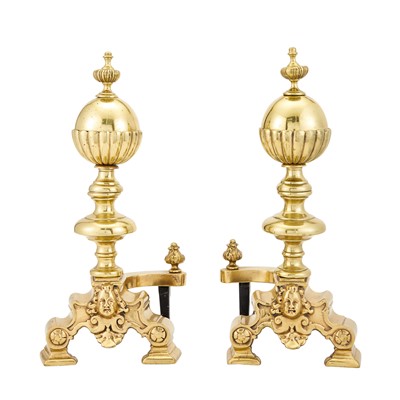 Lot 295 - Pair of Baroque Style Brass Andirons