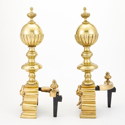 Lot 295 - Pair of Baroque Style Brass Andirons