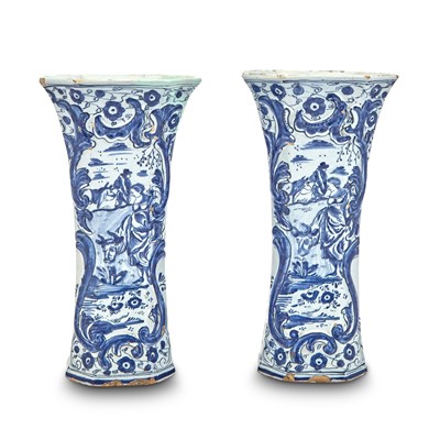 Lot 293 - Pair of Dutch Delft Blue and White Beaker Vases