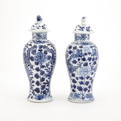 Lot 320 - Pair of Chinese Blue and White Porcelain Vases and Covers