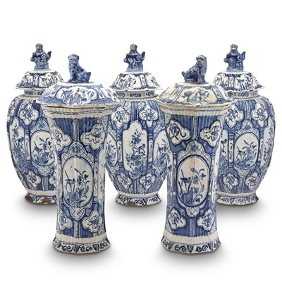 Lot 392 - Dutch Delft Blue and White Five Vase Garniture