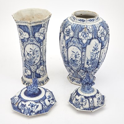Lot 392 - Dutch Delft Blue and White Five Vase Garniture