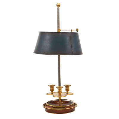 Lot 377 - Gilt-Metal and Stained Wood Three-Light Bouillotte Lamp
