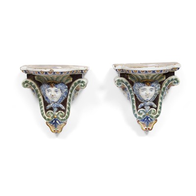 Lot 338 - Pair of Faience Wall Brackets