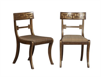 Lot 386 - Pair of Regency Style Parcel Gilt Grain-Painted Side Chairs