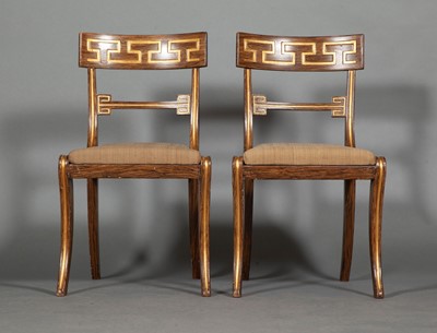 Lot 386 - Pair of Regency Style Parcel Gilt Grain-Painted Side Chairs