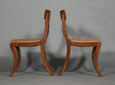 Lot 386 - Pair of Regency Style Parcel Gilt Grain-Painted Side Chairs