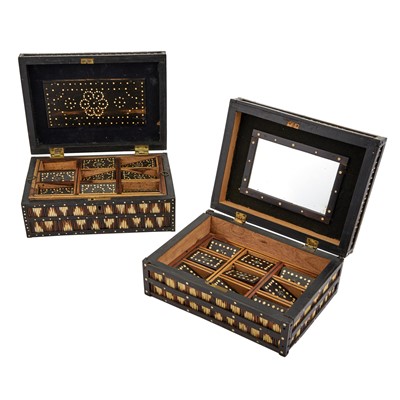 Lot 287 - Two Indian Quill-Inset and Bone-Inlaid Ebonized Wood Boxes