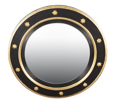 Lot 357 - Regency Style Parcel-Gilt Ebonized Convex Mirror