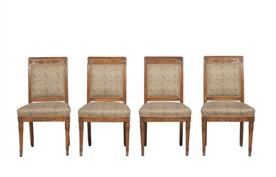 Lot 368 - Set of Four Continental Neoclassical Style Upholstered Walnut Chairs