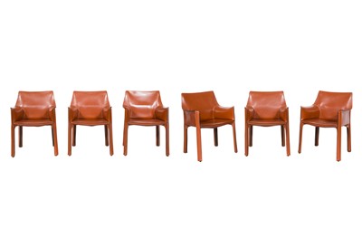 Lot 611 - Set of Six Mario Bellini Leather "CAB 413" Dining Armchairs