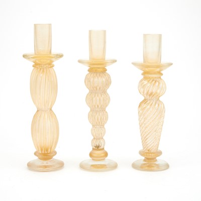 Lot 417 - Group of Three Gambaro & Poggi Vetreria Artistica Murano Blown Glass Candlesticks