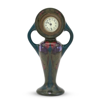 Lot 437 - Gouda Art Nouveau Hand-Painted and Glazed Earthenware Two-Handled Mantel Clock