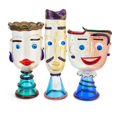 Lot 418 - Group of Three Stefano Toso Murano Blown and Applied Glass Face Vases