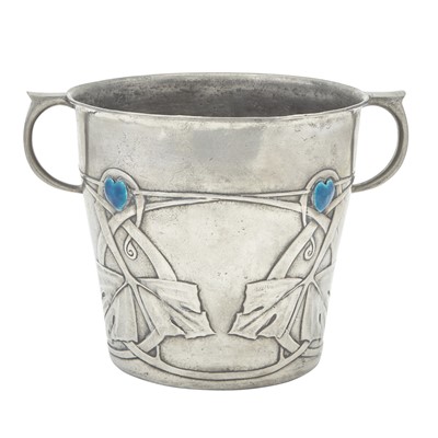 Lot 249 - Archibald Knox for Liberty & Co. Pewter and Enamel Tudric Pattern Ice Bucket