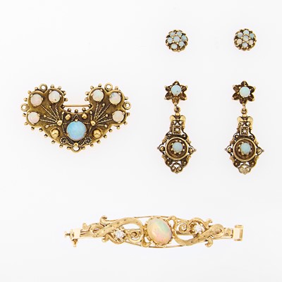 Lot 2264 - Group of Gold, White Opal and Diamond Jewelry