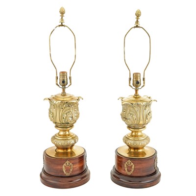 Lot 260 - Pair of Gilt Metal Acanthus-Form Lamps