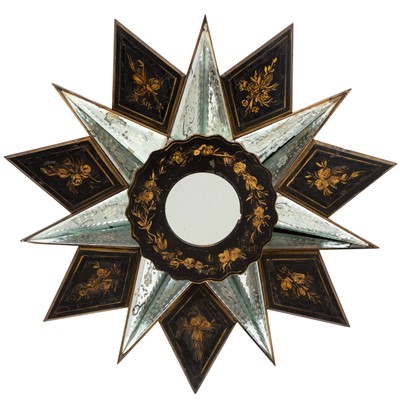 Lot 158 - Painted Wood and Etched Mirror Starburst Mirror