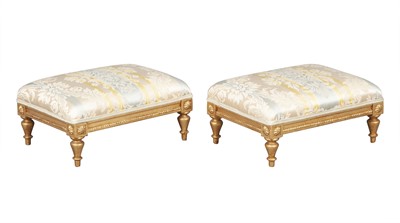 Lot 390 - Pair of Louis XVI Style Upholstered Giltwood Foot Stools