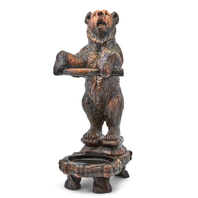 Lot 258 - Black Forest Style Cast Composition Faux Carved Wood Bear-Form Umbrella Stand