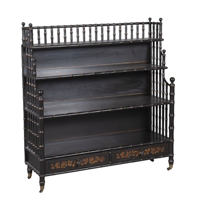 Lot 348 - Black Painted Faux Bamboo Etagere