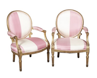 Lot 399 - Pair of Louis XVI Style Giltwood Armchairs