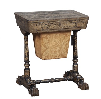 Lot 119 - Chinese Export Gilt and Black Lacquer Sewing Table