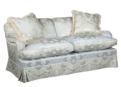 Lot 317 - Blue Damask Upholstered Two-Seat Sofa