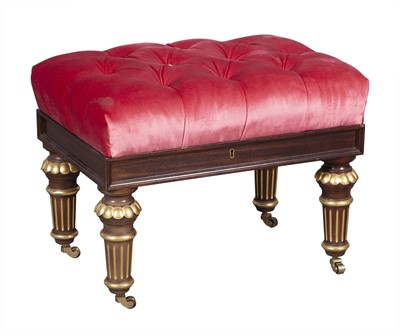 Lot 295 - Regency Style Parcel Gilt Mahogany Tufted Storage Stool