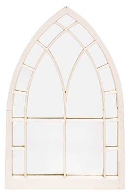 Lot 414 - Near Pair of White Painted Gothic Style Arched Mirrors