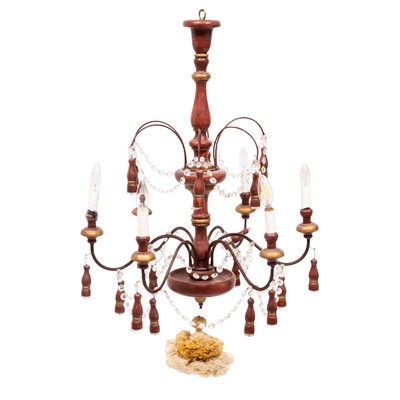 Lot 219 - Painted Wood and Glass Six-Light Chandelier