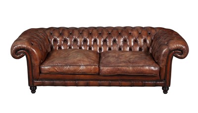 Lot 397 - Chesterfield Brown Leather Sofa