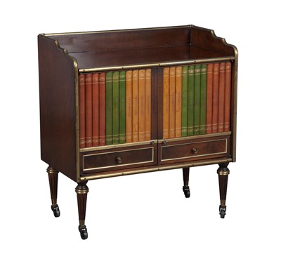 Lot 318 - English Brass-Bound Faux Book Two-Door Cabinet