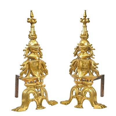 Lot 293 - Pair of Renaissance Style Brass Andirons