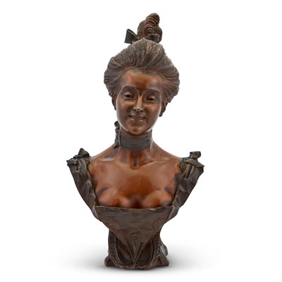 Lot 412 - Art Nouveau Patinated Bronze Bust of a Young Lady