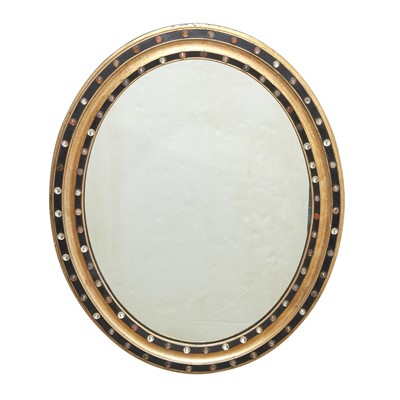 Lot 854 - Irish Victorian 'Jewel'-Mounted Part-Silvered and -Ebonized Oval Mirror