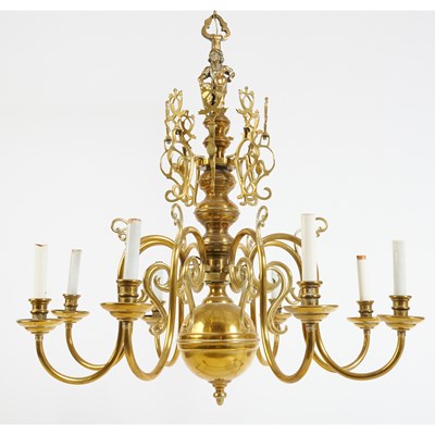 Lot 216 - Dutch Baroque Style Eight-Light Brass Chandelier