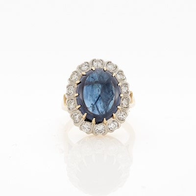 Lot 2039 - Gold, Cabochon Sapphire and Diamond Ring