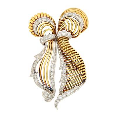 Lot 1038 - Gold, Platinum and Diamond Double Clip-Brooch