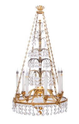 Lot 847 - Regency Lacquered Brass and Cut-Glass Dish Light Chandelier