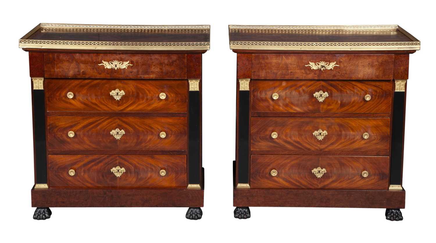 Lot 699 - Pair of Charles X Style Gilt-Metal Mounted Mahogany Small Commodes